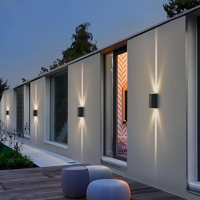 Outdoor Wall Light 2Pack, LED Up and Down Lights, IP65 Aluminum Waterproof Outdoor Wall Lamps, Modern Porch Lantern Spotlights, 3000k 6W Black Exterior Wall Sconces