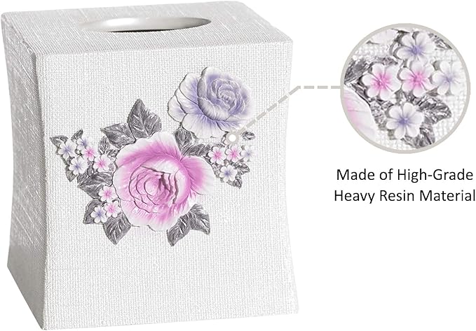 Zahari Home 2pc Michelle Bathroom Set Waste Basket & Tissue Cover Modern Classic Decor Stylish Unique Design Beautiful Floral Bathroom Accessories Set