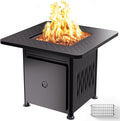 28" Outdoor Propane Fire Pit Table | 50,000 BTU Gas Fire Pit Table for Outside with Magnetic Lid | Storage Basket & Lava Rocks | CSA Certified for Patio, Garden & Backyard | Black
