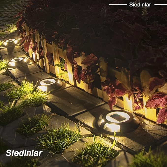 SIEDiNLAR Solar Deck Lights Driveway Dock LED Light Solar Powered Outdoor Waterproof Road Markers for Pathway Step Stair Garden Ground Sidewalk Yard 12 Pack (Warm White)