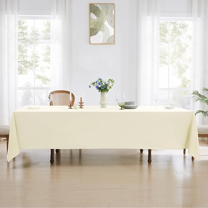 Rectangular Tablecloth 90x156 Inch 6 Pack Ivory Table Cloths for 8ft Stain Resistant Decorative Washable Polyester Rectangle Tablecloths for Dining Table Banquets Buffet Parties and Wedding