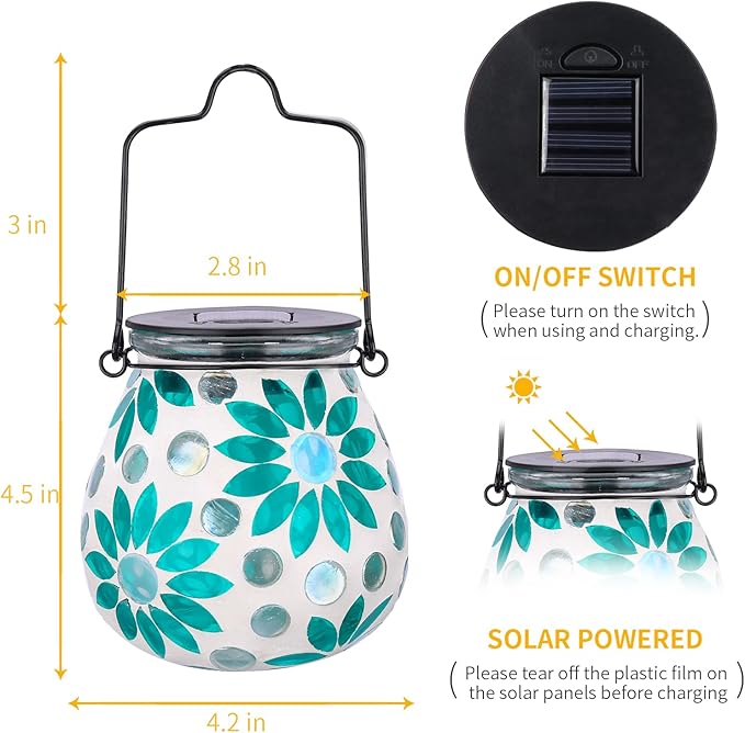 Afirst Mosaic Solar Lanterns Outdoor - Glass Hanging Solar Lights Hollow Out Waterproof Table Lamp Outdoor Decorative for Garden, Patio, Holiday Party Outdoor Decoration