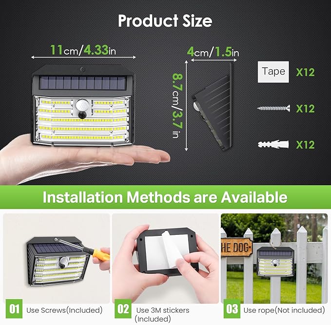 [12 Packs] Solar Motion Lights Outdoor, Ultra Bright Solar Fence Lights with Motion Sensor, IP65 Waterproof Security Light 3 Modes, 270° Lighting Angle, Wall Lights for Deck Patio Fence Garage Door