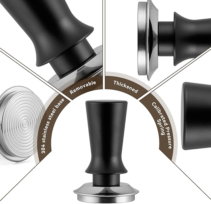 6pcs Espresso Tamper Set, Barista Tools Kit for Coffee Machine, Spring-Loaded 304 Stainless Steel Base 30lbs Coffee Calibrated Tamper kits for Enjoying cafes Home Office hotels(51mm)