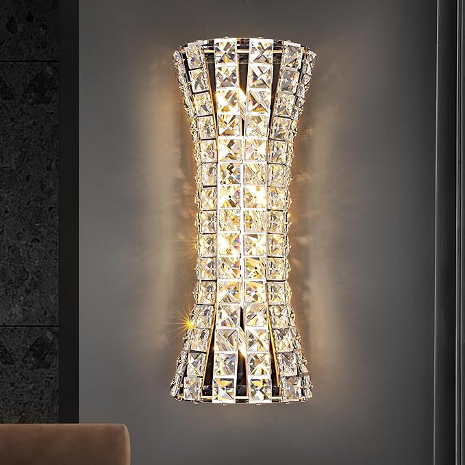 Crystal Wall Sconces,Modern Wall Light Fixtures,Luxury Indoor Chrome Wall Lamp for Living Room Bedroom Bathroom Hallway Doorway Stairway,Bedside,Tricolor Vanity Lighting Fixture