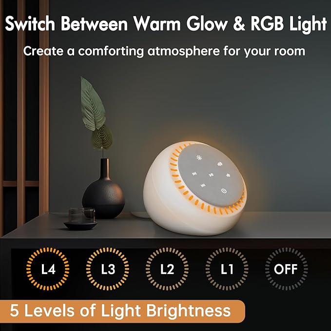 DreamSky Sound Machine for Sleep, White Noise for Sleeping Adults & Baby, Brown Noise Fan for Office Privacy & Noise Canceling, 26 Sounds & RGB Night Light, USB-C Powered for Home Travel