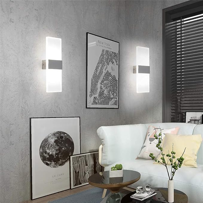 Lightess Dimmable Wall Sconces Set of 2, Modern LED Wall Lamp 12W for Hallway Bedroom Living Room, Cool White, HS821-2