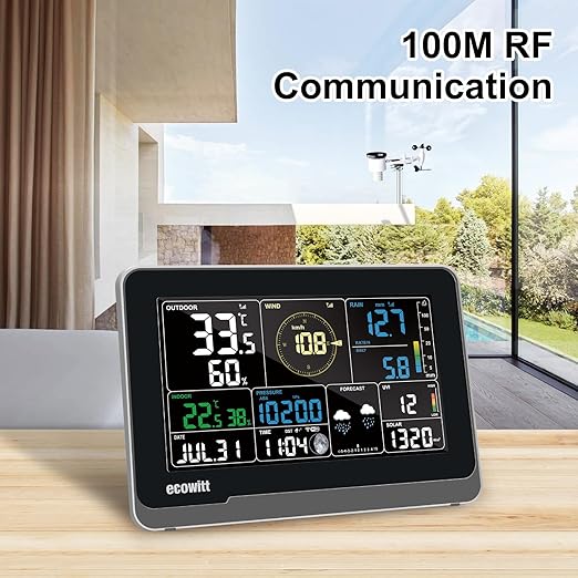 ECOWITT WS3901 Wi-Fi Weather Station Kit, Includes WS3900 7.5'' Colored LCD Display Console and WS90 Outdoor Sensor Array, IoT Function, 915 MHz