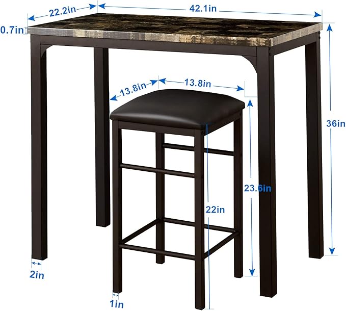 VECELO 3 Piece Dining Table Set for 2, Kitchen Table Set with 2 Chairs for Small Space, Space-Saving and Modern Design, Apartment, Easy to Assemble,Classic Brown