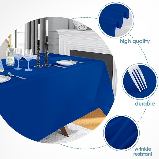 VidaFete Tablecloth 2 Pack 90*132inch Rectangle Table Cloth Polyester, Stain Wrinkle Resistant Polyester Dining Table Cover for Kitchen Dinning Party Wedding Rectangular Buffet Decoration(Royal Blue)