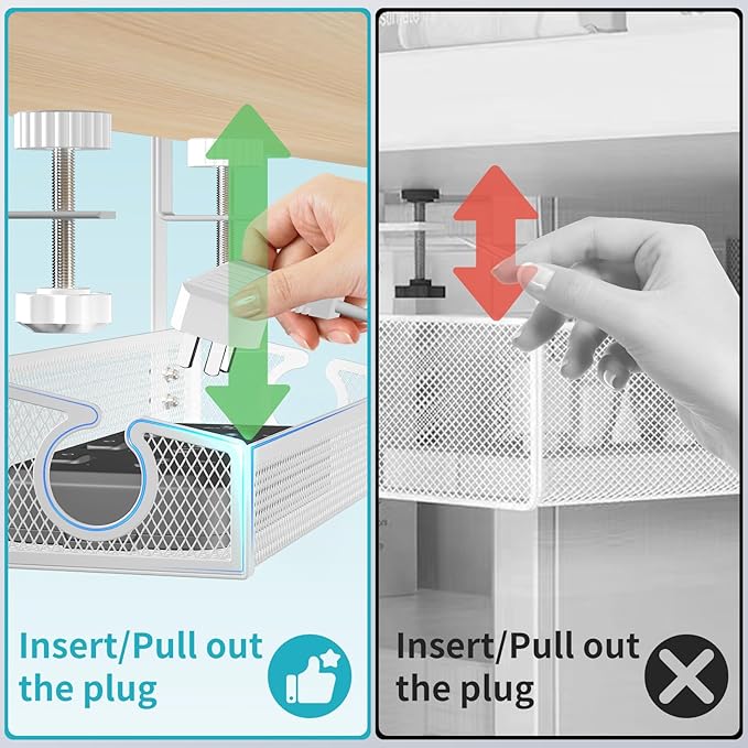 Under Desk Cable Management Tray White, No Drill Desk Cable Management Organizer with Clamp for Desk Wire Management, PC Cord Organizer Accessories & Workspace Organizers for Office, Home