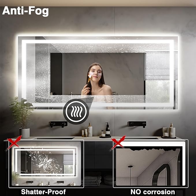 Large 84"x40" Light up Bathroom Mirror with Front Lit and Backlit, Anti-Fog Vanity Mirror with Lights, Stepless Dimmable Lighted Mirror, 3 Colors Smart Mirror (Horizontal/Vertical)