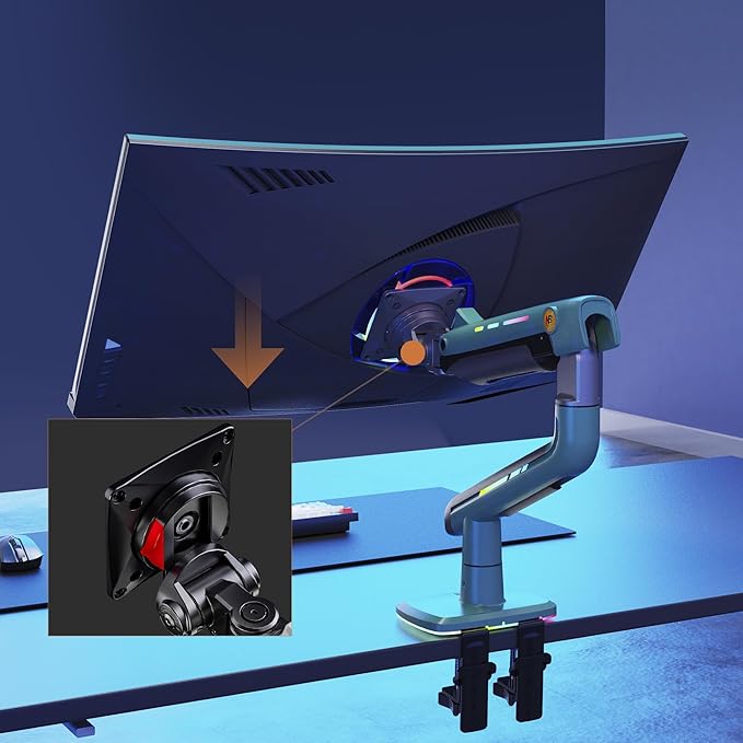 NB Gaming Monitor Arm or for 32 to 60 Inches Screen, Load up to 20 kg, VESA 75/100, RGB-Light, Heavy Duty, Multi Angle Adjustable, Premium Aluminum, Green