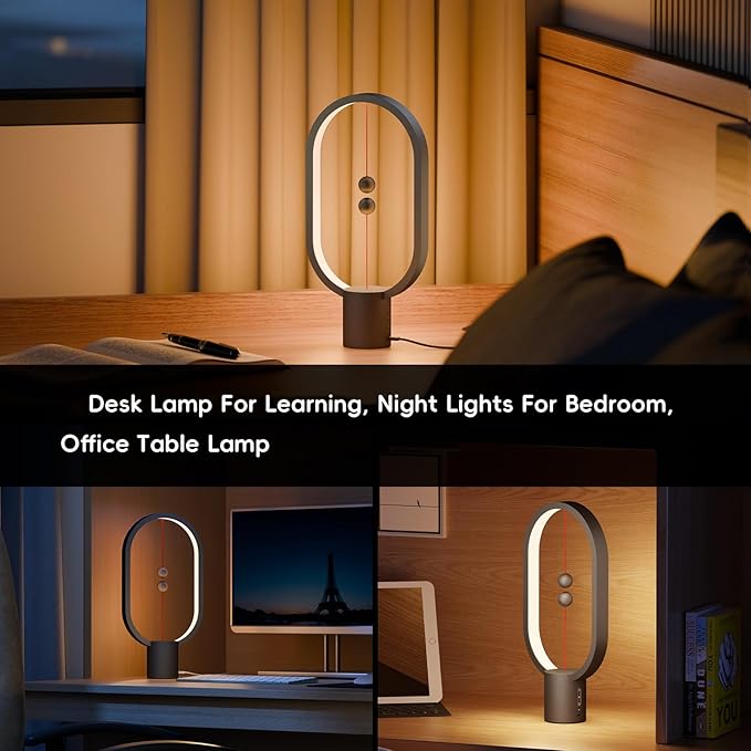 Table Lamp for Bedroom - Balance Lamp,Bedside Lamp with Touch Dimmer,Nightstand Lamp,3 Level Brightness Rechargered Night Light for Home,Office,College Dorm (Black)