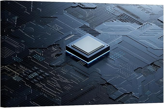 Central Computer Processors CPU Canvas Wall Art Technology Digital Wall Art for Living Room Paintings Posters Modern CPU Home Decor Framed Wall Art Decorations 24x36 INCH