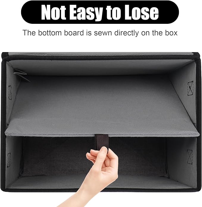Large 17" 42 Quarts Collapsible Stackable Storage Bins with Lids [3-Pack] Foldable Fabric Linen Storage Boxes Cube, Closet Organizer Baskets with Label for Home (16.7 x 12 x 12", Black & Gray)