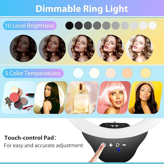 Sensyne 14'' Selfie Ring Light with 62'' Tripod Stand and Phone Holder, LED Selfie Circle Light for Live Stream/Recording/Photography/YouTube/TikTok