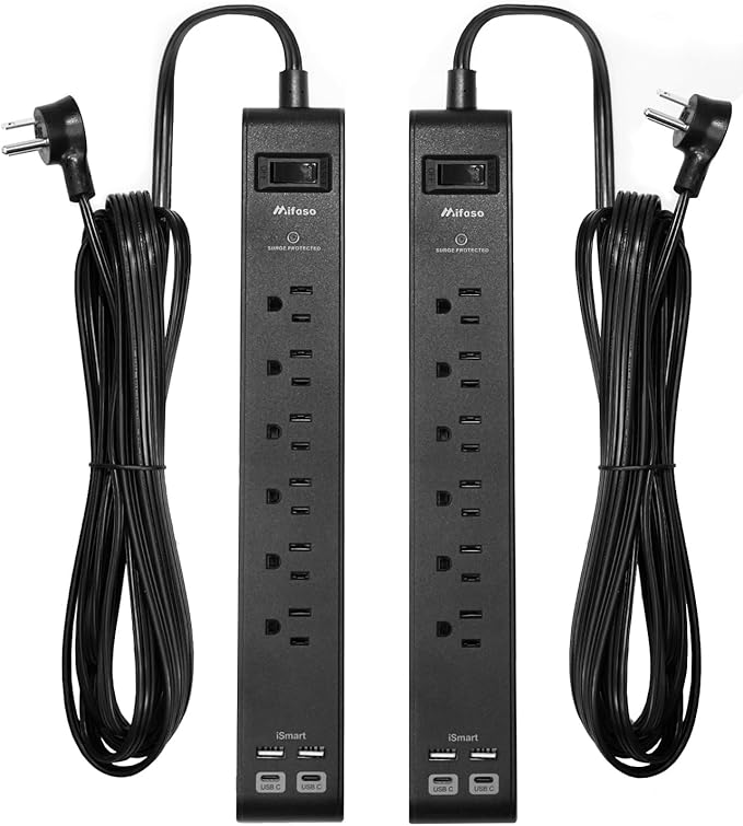 2 Pack Surge Protector Power Strip with 6 Outlets 4 USB Ports (2 USB C) 20-Foot Extension Cord Flat Plug 900 Joules 15A Circuit Breaker Wall Mount Desk USB Charging Station for Home Office