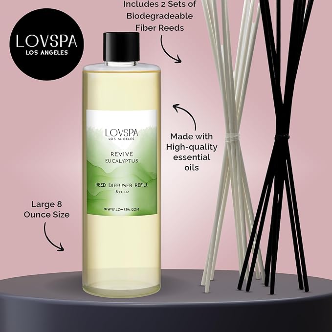 LOVSPA Revive Eucalyptus Diffuser Oil - Essential Oils for Diffuser Refill & Air Freshener Room Spray - Long-Lasting & Natural Home Fragrance, Scented Oil for Diffusers, USA Made, 8 oz