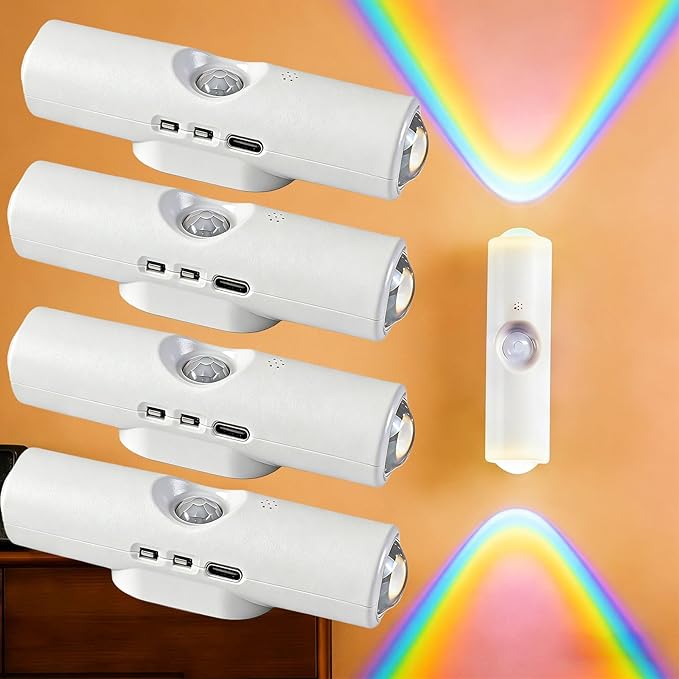 2026 New Rechargeable Smart LED Motion Sensor Ambient Light, RGB Gradient Ambient Light, Punch Free Magnetic Color Chang Motion Sensor Lights Stairs for Wardrobe, Cabinet (7 Colors*4)