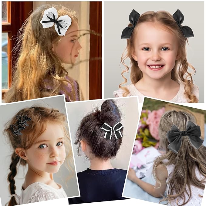 18pcs black hair bows for girls.Black bow with alligator clips,hair ties,snap clip hairpins.Handmade hair accessories for girls gift set