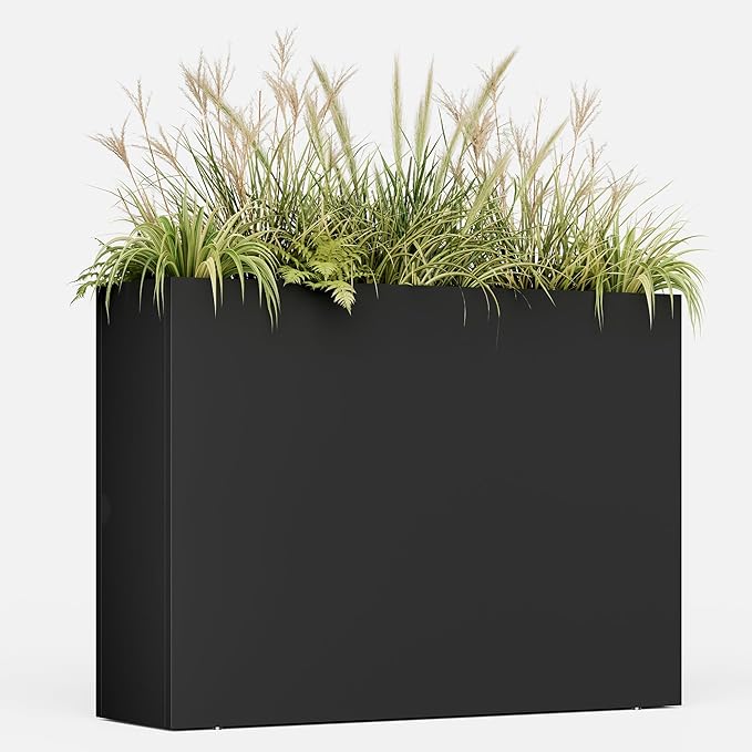 Metal Planters for Outdoors, Large Metal Planter Box 36”L x 10”W x 26”H Tall Rectangle Planter Box with Removable Insert Shelf, Heavy Outdoor Pots for Porch, Garden, Patio, Yard, Deck