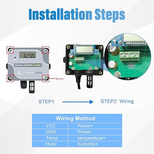Tzone 4-20mA Temperature Humidity Transmitter,Digital Analog Temperature Transmitter Industrial Temp Humidity Sensor Collector Wall Mounted, Temp Probe Monitor for Greenhouse Environment Test Grow