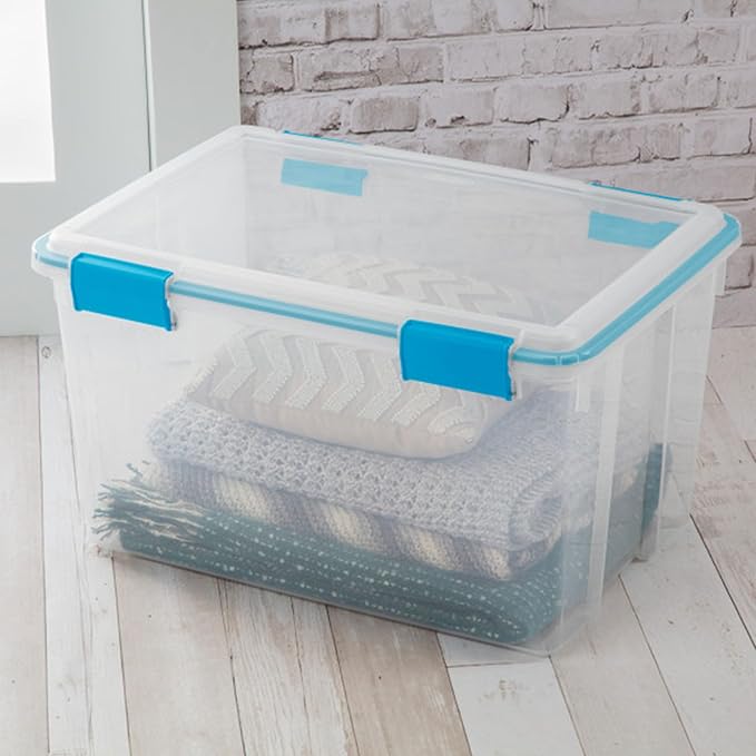Sterilite 4-Pack Gasket Box, Weather-Resistant Storage Bins with Latching Lids, 54 Quart - Heavy-Duty Organizing Containers for Closet, Bathroom, and Office