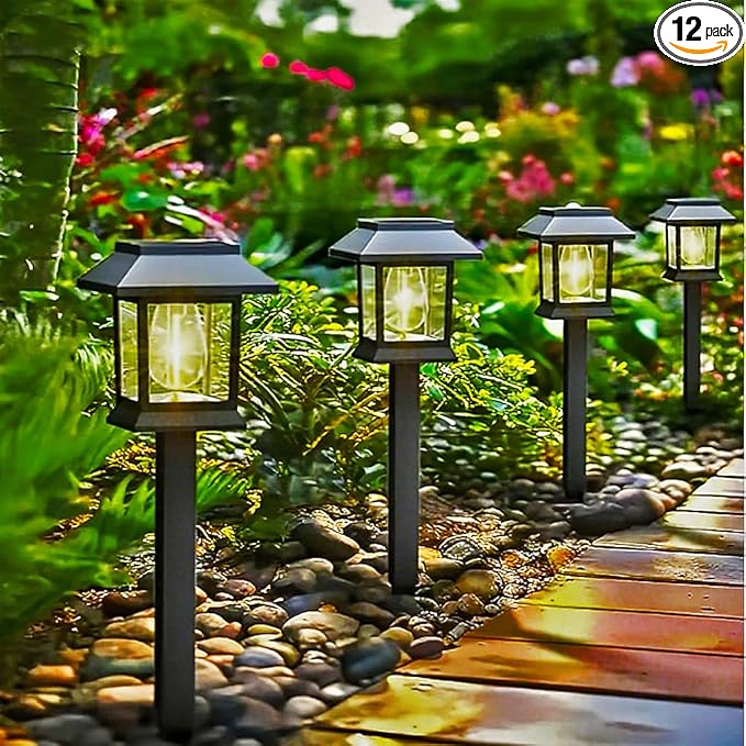 Solar Pathway Lights Outdoor, IP65 Waterproof Upgraded LED - Auto On/Off Landscape Lighting for Driveway, Garden, Walkway, Patio & Yard Decor, Warm White (12Pack)