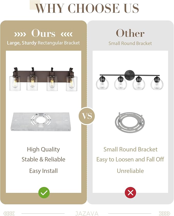 4 Light Bathroom Vanity Light, Morden Bathroom Vanity Lights Over Mirror Oil Rubbed Bronze Wall Sconce Light with Clear Glass Shade ZCVL01ORB-4