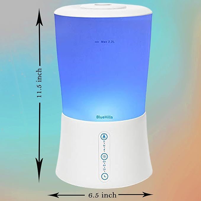 BlueHills Large 2000 ML XL Essential Oil Diffuser Premium Aromatherapy Humidifier for Big Room Home Long Run Extra Large Capacity for Huge Area 2 Liter 2L Color Changing Lights Cool High Mist White-S1