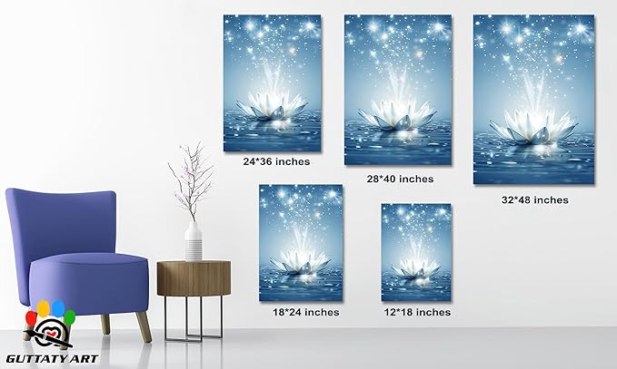 Zen White Lotus Flower Canvas Wall Art, Lotus Floral Pictures Wall Print, Spiritual Water Lily Canvas Prints,Lotus Bloom on Water Poster, Zen Meditation Spiritual Artwork for Yoga Spa Room 12x18 inch