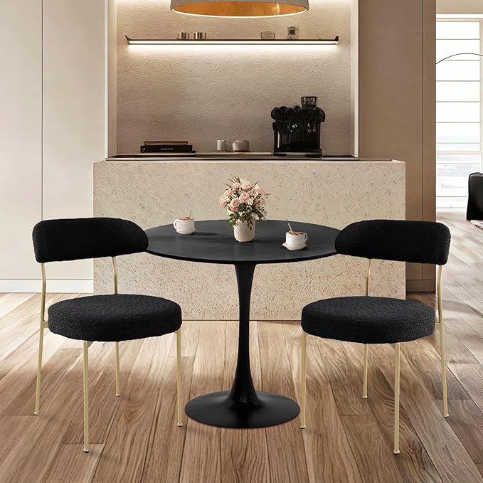 SoarFlash Kitchen Table and Chairs for 2, 24" Dining Table Set for 2 with Velvet Upholstered Chairs, 3 Piece Round Kitchen Table Set, Dining Room Table Set for Small Space, Apartment