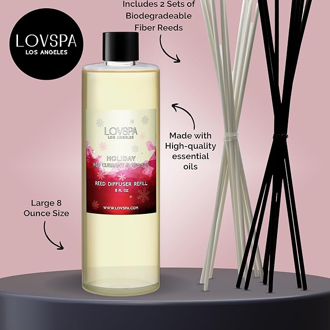 LOVSPA Holiday Red Currant & Woods Diffuser Oil - Essential Oils for Diffuser Refill & Air Freshener Room Spray - Long-Lasting & Natural Home Fragrance, Scented Oil for Diffusers, USA Made, 8 oz