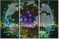 Wall Decor City with Wireless Network Connection Concept Posters and Prints 3 Piece Abstract Communication Technology Concept Art Prints Wall Art Giclee Print Gallery Packaging Artwork (60"Wx40"H)