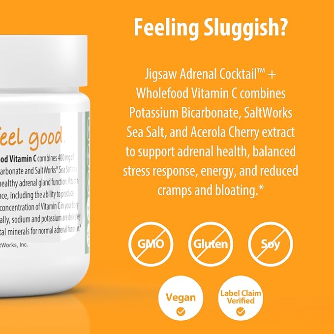 Jigsaw Health Adrenal Cocktail + Wholefood Vitamin C | with Potassium Bicarbonate, Sea Salt, and Acerola Cherry Extract | 60 Servings (Jar)