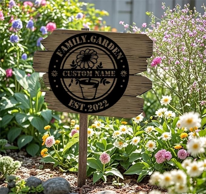Custom Garden Metal Wall Art Personalized Garden Name Sign Yard Sign Decorative Outdoor Gardening Decor Gifts for Gardeners