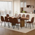 79" Large Dining Table Set for 10, Modern Farmhouse Dining Room Table Set with 1.7" Thick Two-Tone Wood Top, Sculpted Wave Legs & 10 Suede Upholstered Chairs, Wooden Kitchen Table Set for Living Room