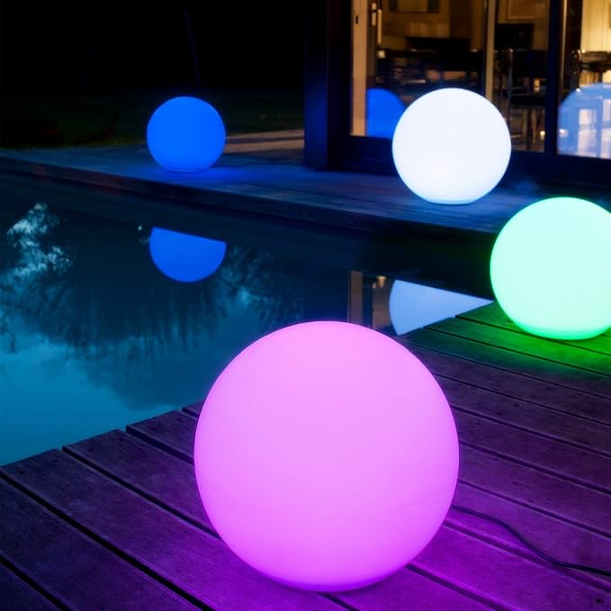 Mr.Go 14-inch LED Ball Light, Cordless Rechargeable Globe Lamp w/Remote, 16 RGB Color Changing Dimmable Mood Lamp, Waterproof Decorative Glow Orb Light for Home Outdoor Garden Patio Pool Party Decor