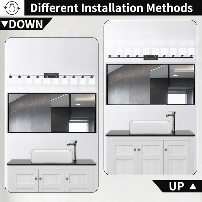 10 Light Black Vanity Lights for Giant Mirror, Bathroom Vanity Lights Over Mirror with Milky White Frosted Glass Shades,65 inch Bathroom Light Fixture for Mirrors, E26