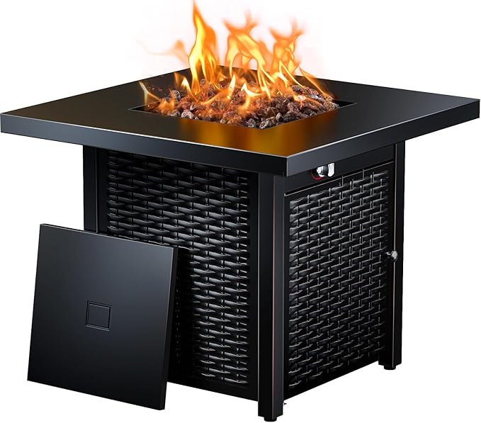 Ciays 32 Inch Propane Fire Pit, CSA-Listed Outdoor Gas Fire Pits 50,000 BTU Steel Fire Pit Table with Lid, Add Warmth and Ambience to Gatherings and Parties On Patio Deck Garden, Black,CIFPT4B