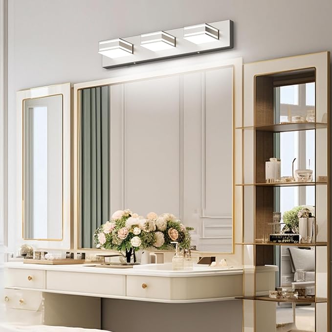Ralbay 24inch Brushed Nickel Bathroom Vanity Lights 3-Light Metal Acrylic LED Modern Bathroom Wall Lighting Fixtures