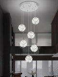 ykolupty LED Staircase Chandelier Modern Crystal Globe Pendant Light Crystal Chandeliers for High Ceilings, Hanging Lighting Fixture for Villas Foyer Hallway Entryway (6-Lights)
