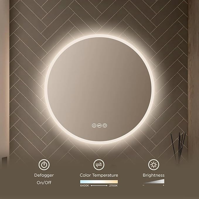 Blossom 32" Round LED Mirror for Bathroom - Wall Mounted Backlit Anti-Fog, Dimmable & 3 Color Temperatures - Smart Lighted Vanity Mirror - Perfect LED Bathroom Mirrors for Over Sink