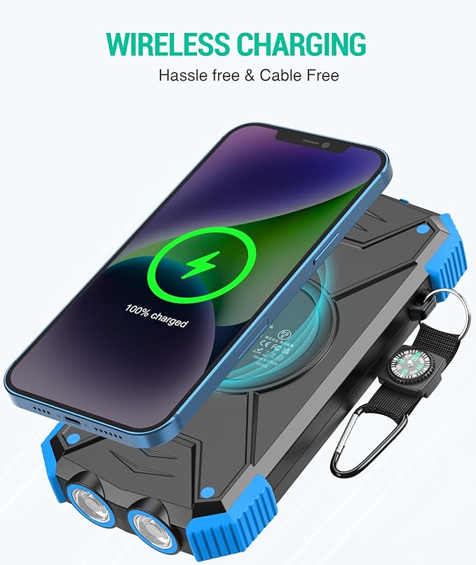 BLAVOR Solar Power Bank 10,000mAh, Portable Wireless Charger, 20W Fast Charging External Battery Pack with USB C for Cell Phones, Solar Panel Charging with Dual Flashlight for Camping