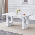 Dining Room Table for 6 - White Faux Marble Dining Table with 1.7-Inch Thick Seamless Tabletop and Dual Pedestal Base,64.5'' Mid Century Modern Dining Table Ideal for Kitchen,Home Office