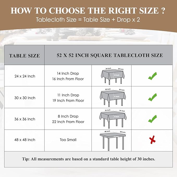 Square Tablecloth 52 x 52 Inch Sage Green Tablecloths Stain-Wrinkle Resistant Washable Polyester Table Cloths for Holiday, Buffet Parties, and Weddinge 2pack