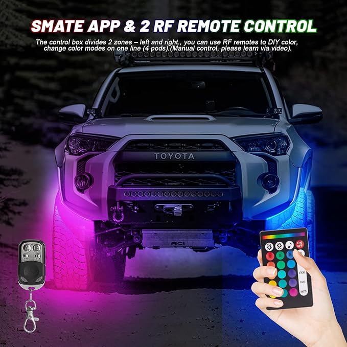 8 Pods RGB LED Rock Lights for Jeeps Trucks Golf Cart ATV UTV RZR SUV Offroad Pickup Car, Waterproof Multicolor Underglow Kit with APP Music Mode Underbody Neon Light Vehicle Underneath Accent 12V