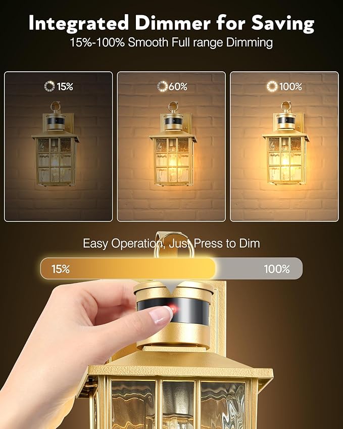 VIANIS Porch Lights Outdoor, Gold Outdoor Garage Lights Wall Mount, Modern Outside Motion Sensor Lights for House, Exterior Lantern Light Fixtures, Exterior Lamps LED Wall Sconce Lighting