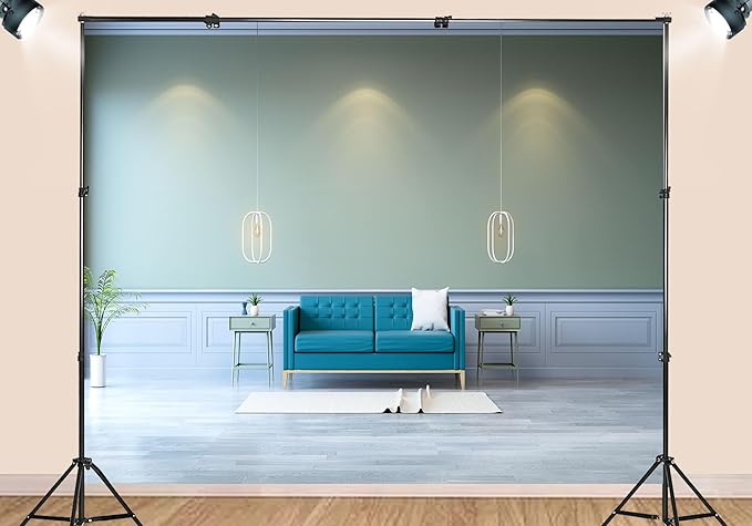 20X10ft Fabric Modern Living Room Sofa Backdrop Voice Assistant Device Interior Apartment Luxury House Background Nordic Style Party Decorations Smart Speaker Integration Live Video Zoom Calls Props
